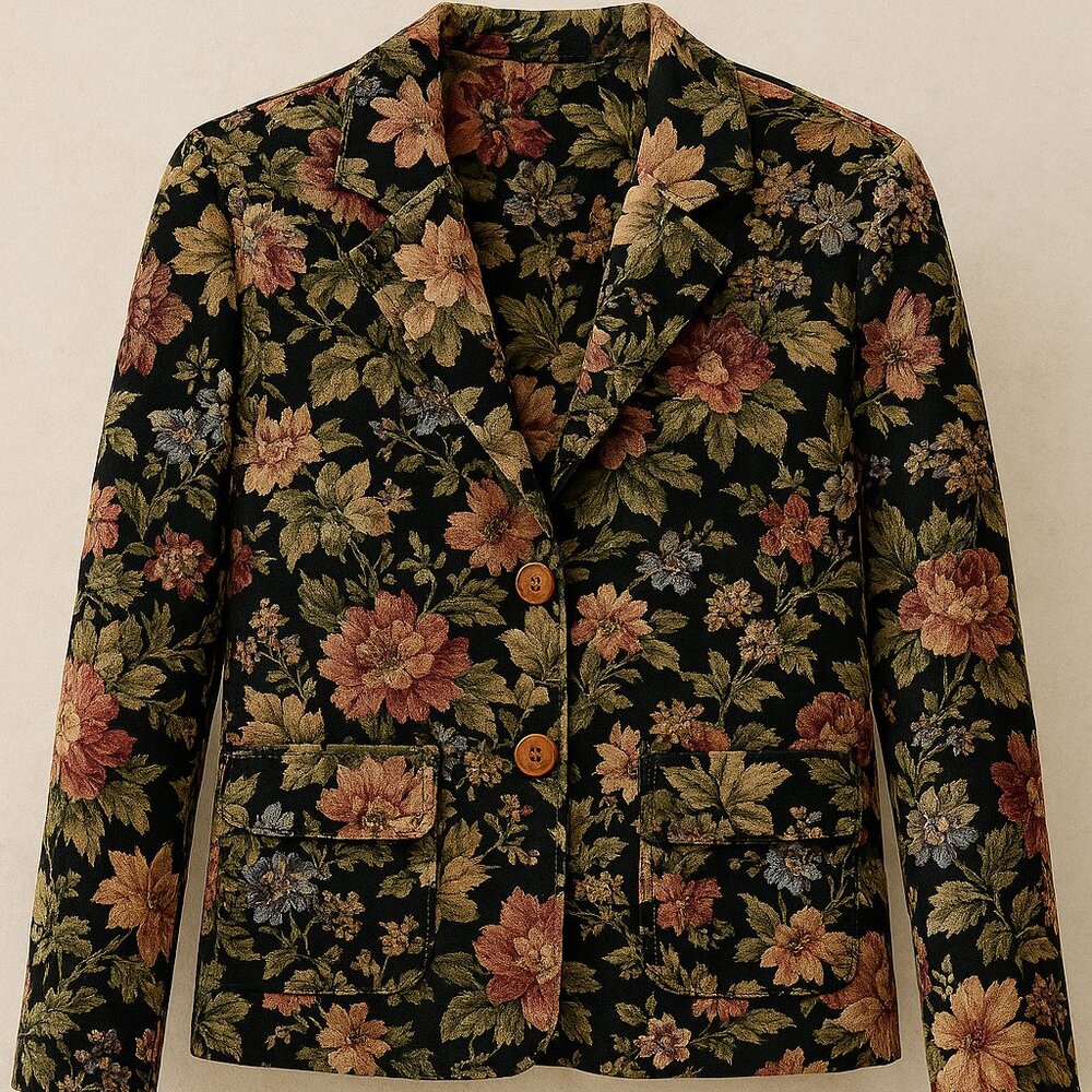🌸 Vintage 80s/90s Boyfriend’s Back London Jacket – Floral Statement Coat (Med}